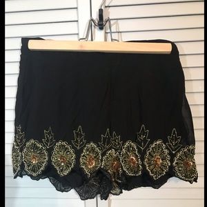 Beaded Black Scalloped mini shorts